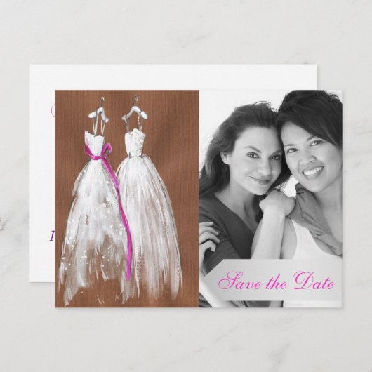 シックなレズビアン写真日付はがきを保存 案内ポストカード (正面/裏面)