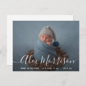 シックなレタリングベビー誕生の発表カード ポストカード (正面/裏面)