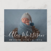 シックなレタリングベビー誕生の発表カード ポストカード (正面)