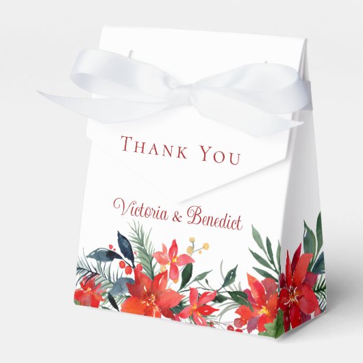 シックなレッドクリスマスポインセチアフローラ結婚披露宴 フェイバーボックス (正面サイド)