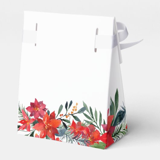 シックなレッドクリスマスポインセチアフローラ結婚披露宴 フェイバーボックス (裏面サイド)