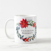 シックなレッドクリスマスポインセチア結婚フローラ コーヒーマグカップ (左)