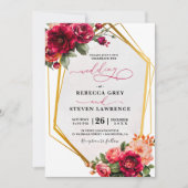 シックなレッドグレーフローラ結婚式招待状 招待状 (正面)