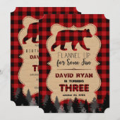 シックなレッドバッファロープレイドサード誕生日招待状 招待状 (正面/裏面)