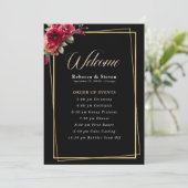 シックなレッドブラックフローラ結婚式プログラム プログラム (スタンド正面)