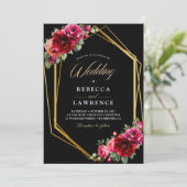 シックなレッドブラックフローラ結婚式招待状 招待状 (スタンド正面)