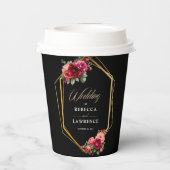 シックなレッドブラックフローラ結婚式招待状 紙コップ (裏面)