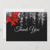 シックなレッドボウブラックシルバーフェイクグリッター休日 サンキューカード (正面)