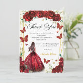 シックなレッドローゼスフローラ蝶キンセアニラ サンキューカード (スタンド正面)