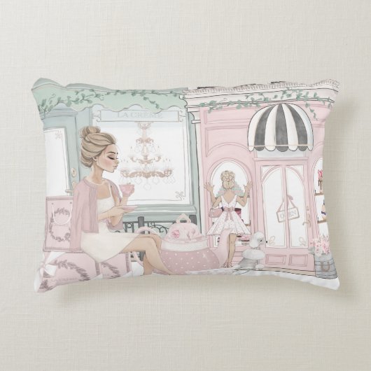 シックなレディフランスのズベーカリーティーショップウォーターカラー アクセントクッション (正面)