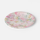 シックなレトロのピンクの白い水彩画の花柄パターン ペーパープレート (アングル)
