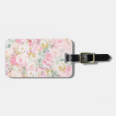 シックなレトロのピンクの白い水彩画の花柄パターン ラゲッジタグ (正面横)