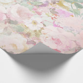 シックなレトロのピンクの白い水彩画の花柄パターン ラッピングペーパー (角)
