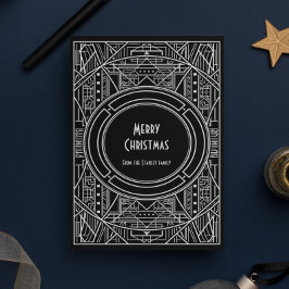 シックなレトロアートデコメリークリスマス シーズンカード