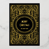 シックなレトロアールデコメリークリスマスブラックと金ゴールド 箔シーズンカード (正面)