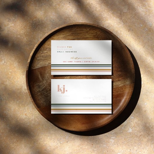 シックなレトロストライプズモノグラムビジネスサンキュー 名刺