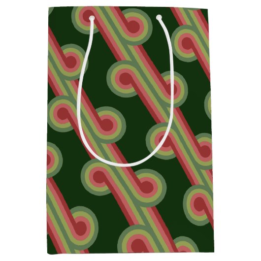 シックなレトロファンキー抽象芸術波アートパターン ミディアムペーパーバッグ (正面)