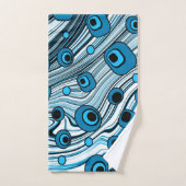 シックなレトロブルーと白黒のGroovy波形 バスタオルセット (ハンドタオル)