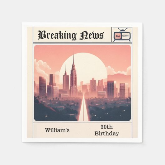 シックなレトロメンズ大人新聞30歳の誕生日 スタンダードカクテルナプキン (正面)