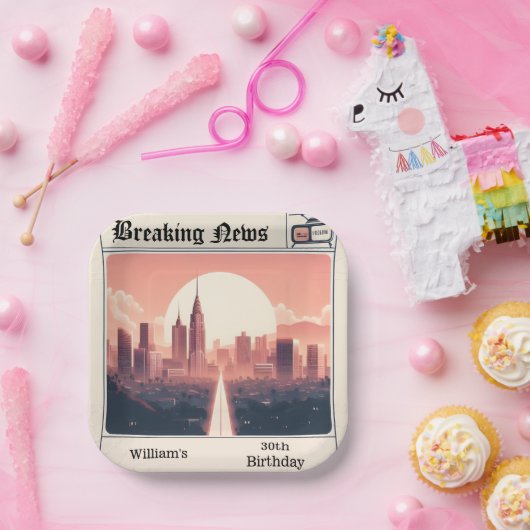 シックなレトロメンズ大人新聞30歳の誕生日 ペーパープレート (パーティー)