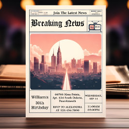 シックなレトロメンズ大人新聞30歳の誕生日 招待状