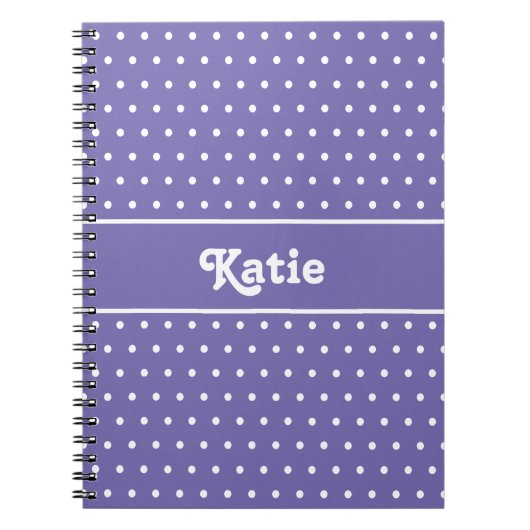 シックなレトロ水玉模様紫と白の名前 ノートブック (正面)