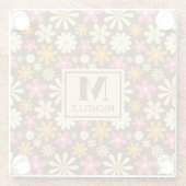 シックなレトロ70s溝深いヒッパイフラワーモノグラム ガラスコースター (裏面)