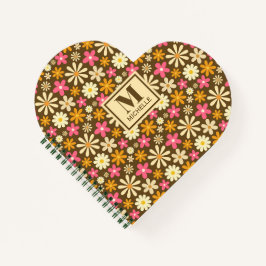 シックなレトロ70s溝深いヒッパイフラワーモノグラム ノートブック