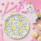 シックなレモンと葉パターンモノグラム ペーパープレート (パーティー)