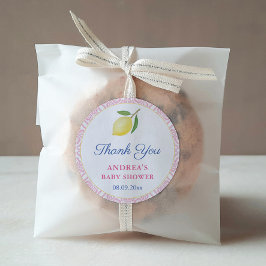 シックなレモンのピンクの白い女の子の赤ちゃんシャワーの好意 ラウンドシール