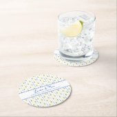 シックなレモンシトラスブルー&イエローサマー結婚ズ ラウンドペーパーコースター (インサイチュ)