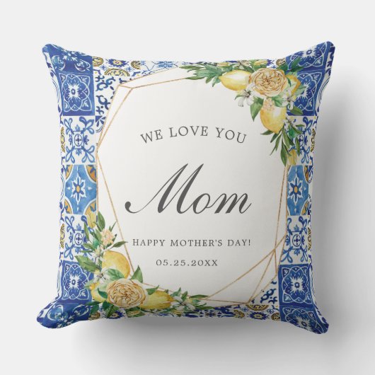 シックなレモンシトラス地中海のモザイクタイルママ クッション (正面)