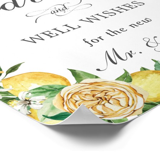 シックなレモンフローラアドバイスとウィーズ結婚のサイン ポスター (角)