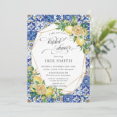 シックなレモンフローラグリーナリージオメトリックブライダルシャワー 招待状 (スタンド正面)