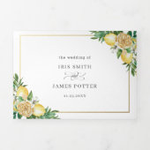 シックなレモンフローラグリーン金ゴールドウェディングRSVP 三つ折り招待状 (カバー)