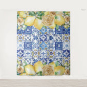 シックなレモンフローラメディテラネアンモザイクタイル タペストリー (正面)