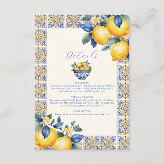 シックなレモンフローラ地中海のグ結婚リーズ エンクロージャーカード (正面)