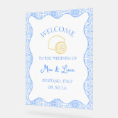 シックなレモンブルータイルイタリアンの結婚ウェルカムサイン アクリルサイン (傾斜)