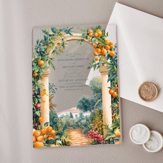 シックなレモ地中海のンサマー結婚ズ アクリル招待状