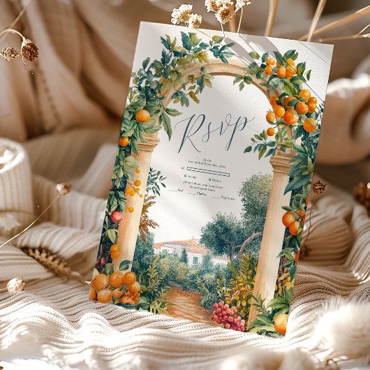 シックなレモ地中海のンサマー結婚ズ 出欠カード