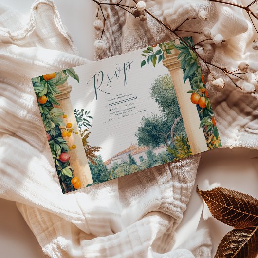 シックなレモ地中海のンサマー結婚ズ 出欠カード