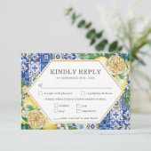 シックなレモ結婚ンフローラの食事の選択モザイクタイル 出欠カード (スタンド正面)