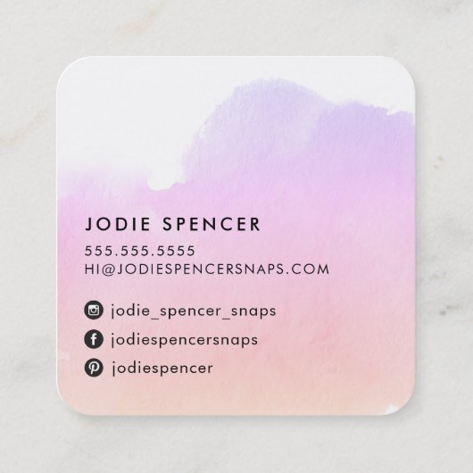 シックなロエレガントゴかわいらしイニシャルサンセット水色 スクエア名刺 (裏面)