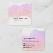 シックなロエレガントゴかわいらしイニシャルサンセット水色 スクエア名刺 (正面/裏面)