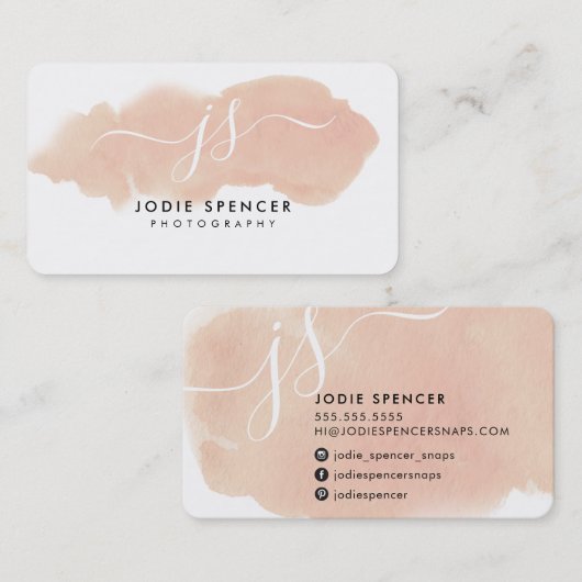 シックなロゴエレガントかわいらしイニシャル赤面水色 名刺 (正面/裏面)