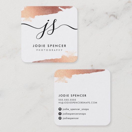 シックなロゴエレガントグラマかわいらしラスバラ金ゴールドインク スクエア名刺 (正面/裏面)