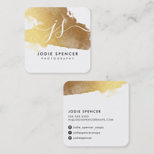 シックなロゴエレガントグラマかわいらしラス金ゴールドインクマーク スクエア名刺 (正面/裏面)