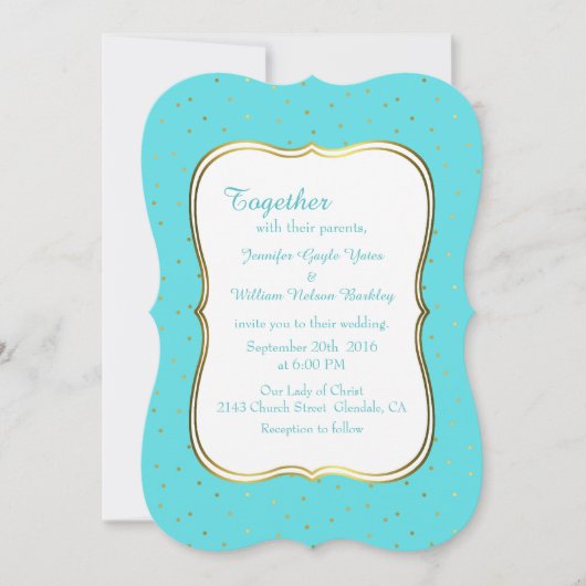 シックなロビンズエッグブルーと金ゴールド結婚式招待状 招待状 (正面)