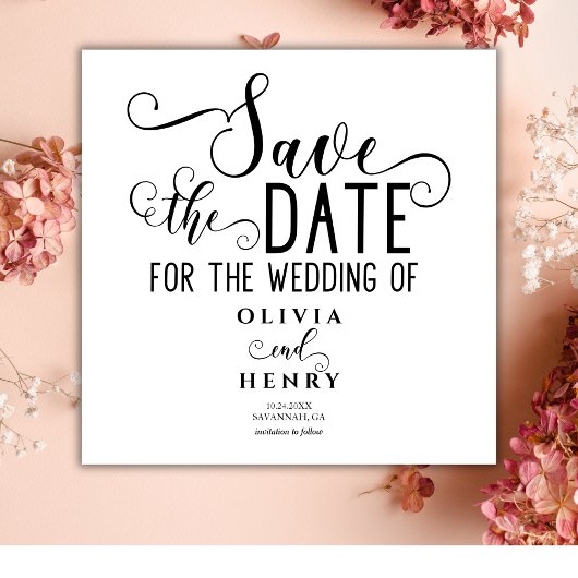 シックなロマンチックなカリグフィー白黒 セーブザデート