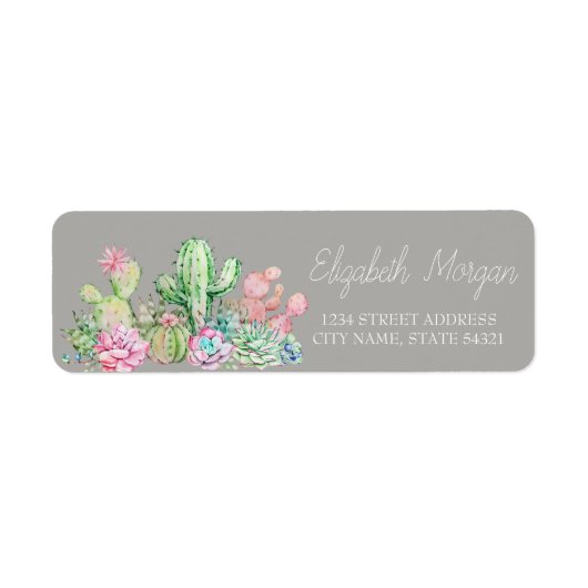 シックなロマンチックなサボテン多肉性 ラベル (正面)